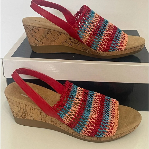 KAREN SCOTT Womens Cushioned Wedge Slip On Slingback sandals sz 9 red blue pink - Picture 2 of 14